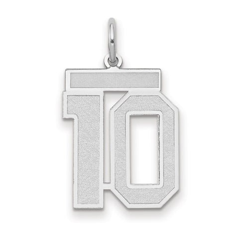 Medium Satin Number 10 Charm Pendant in Real 14k White Gold