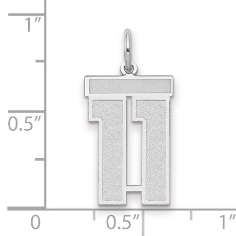 Medium Satin Number 11 Charm Pendant in Real 14k White Gold