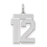14k White Gold Number 12 Pendant, Bold Block Numeral Charm for Sports Fans and Athletes