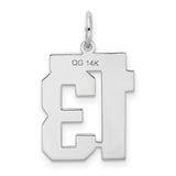 14k White Gold Number 13 Pendant, Bold Block Sports Charm, Lucky Thirteen Jewelry for Men and Unisex
