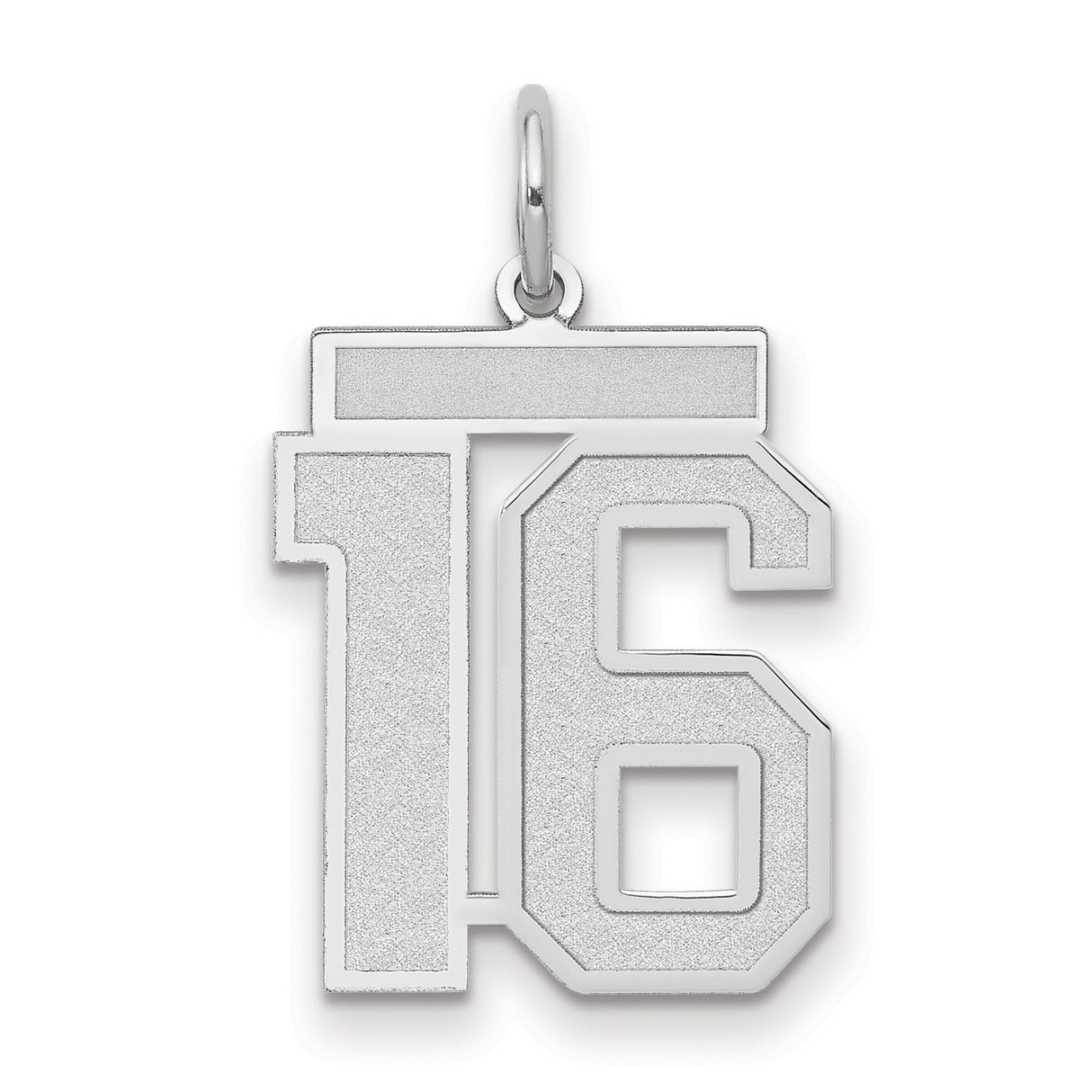 Medium Satin Number 16 Charm Pendant in Real 14k White Gold