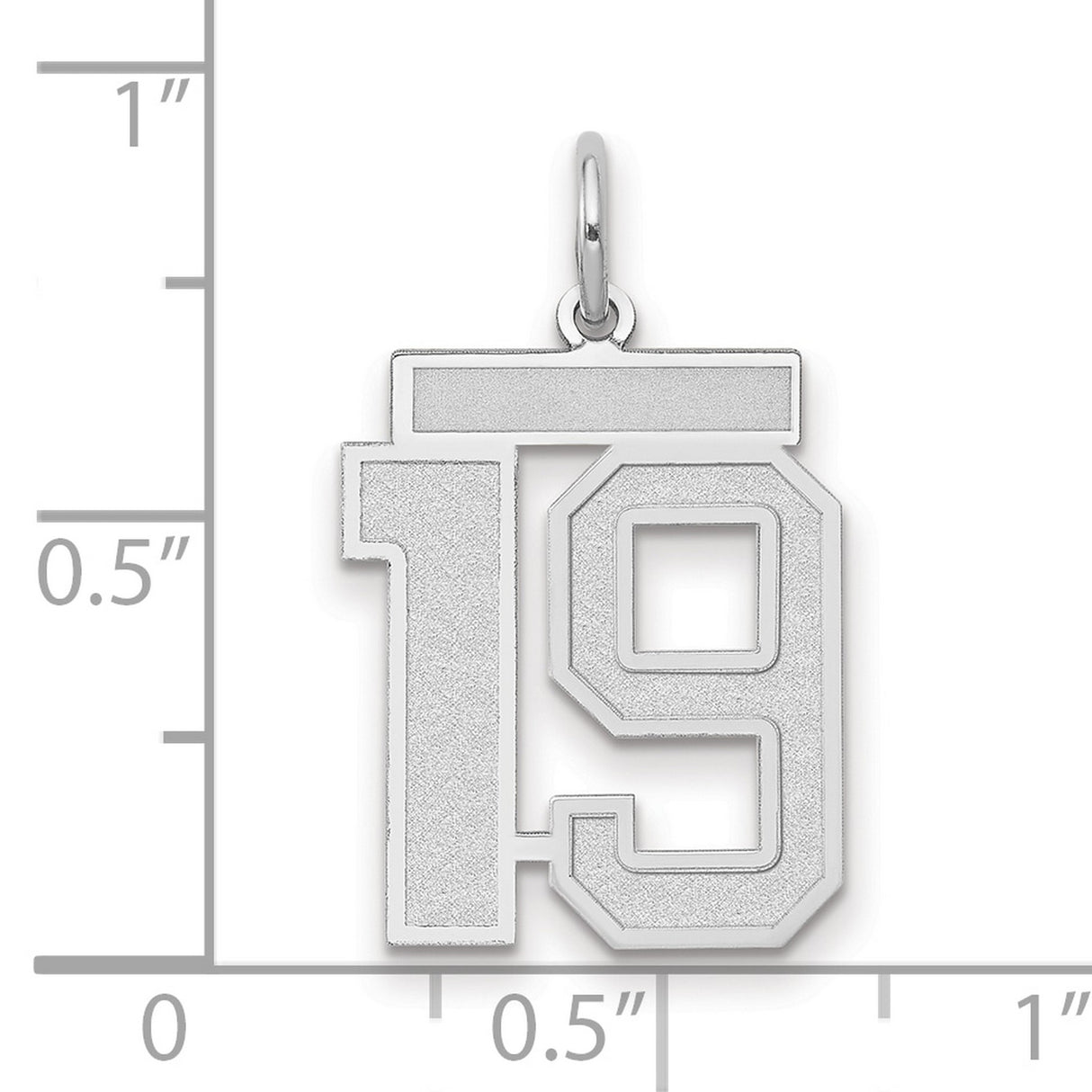 Medium Satin Number 19 Charm Pendant in Real 14k White Gold