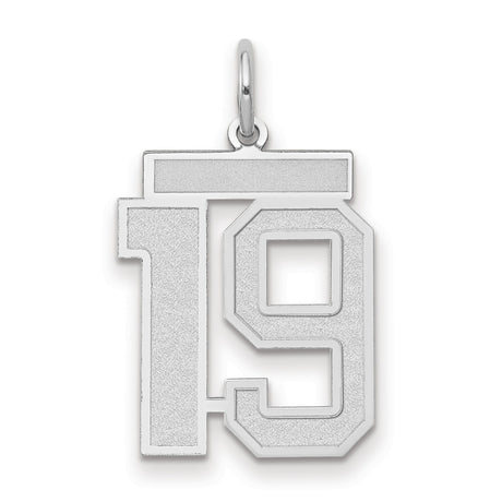 Medium Satin Number 19 Charm Pendant in Real 14k White Gold