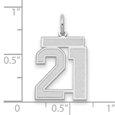 Medium Satin Number 21 Charm Pendant in Real 14k White Gold