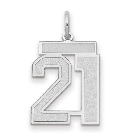 Medium Satin Number 21 Charm Pendant in Real 14k White Gold