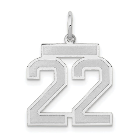 14k White Gold Number 22 Pendant, Bold Jersey Style Sports Charm for Men or Women