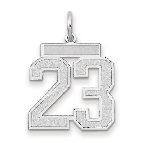 Medium Satin Number 23 Charm Pendant in Real 14k White Gold