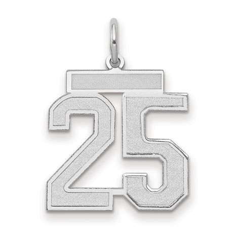 Medium Satin Number 25 Charm Pendant in Real 14k White Gold