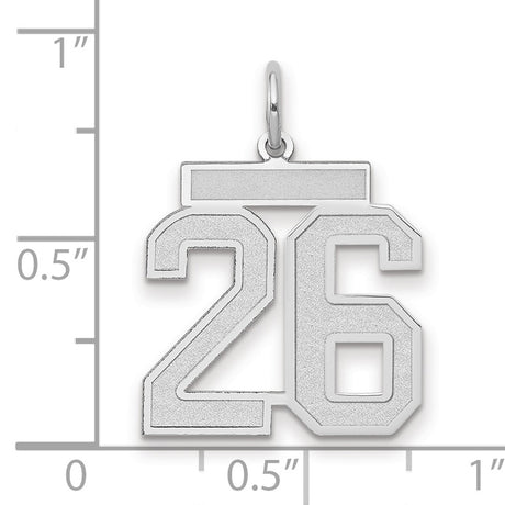 Medium Satin Number 26 Charm Pendant in Real 14k White Gold