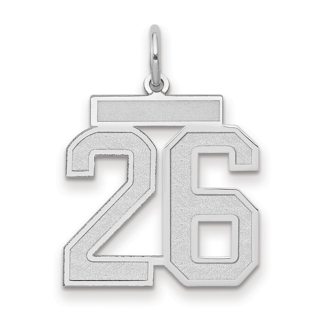 Medium Satin Number 26 Charm Pendant in Real 14k White Gold