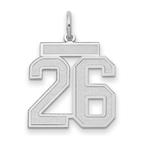 Medium Satin Number 26 Charm Pendant in Real 14k White Gold