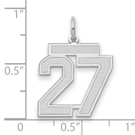 Medium Satin Number 27 Charm Pendant in Real 14k White Gold
