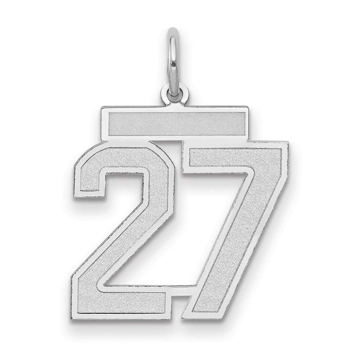 Medium Satin Number 27 Charm Pendant in Real 14k White Gold