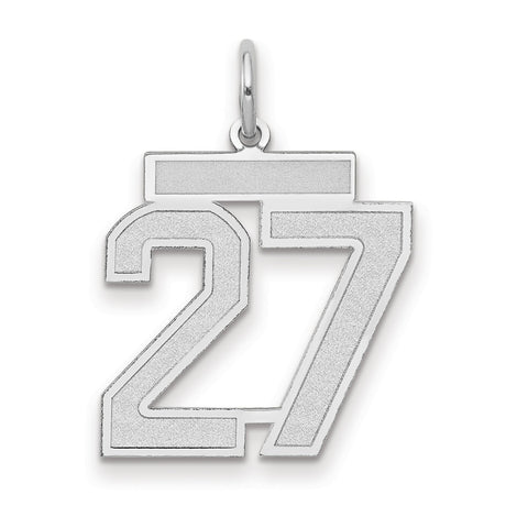 Medium Satin Number 27 Charm Pendant in Real 14k White Gold