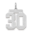 14k White Gold Number 30 Pendant, Bold Varsity Style Unisex Charm for Birthday or Anniversary