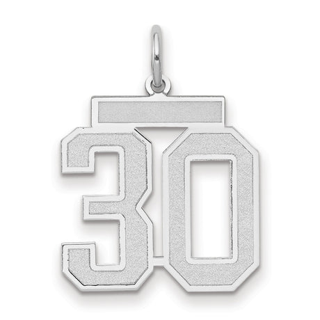14k White Gold Number 30 Pendant, Bold Varsity Style Unisex Charm for Birthday or Anniversary