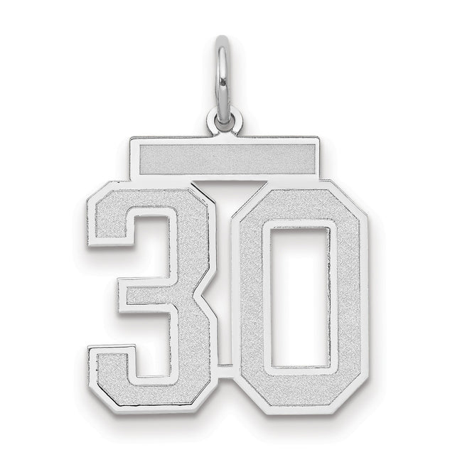 14k White Gold Number 30 Pendant, Bold Varsity Style Unisex Charm for Birthday or Anniversary