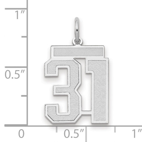 14k White Gold Number 31 Pendant, Block Style Sports Charm for Men or Women