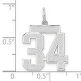 Medium Satin Number 34 Charm Pendant in Real 14k White Gold