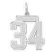 Medium Satin Number 34 Charm Pendant in Real 14k White Gold
