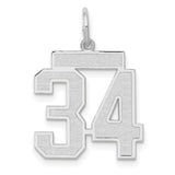 Medium Satin Number 34 Charm Pendant in Real 14k White Gold