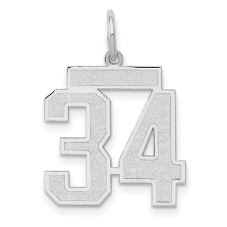 Medium Satin Number 34 Charm Pendant in Real 14k White Gold