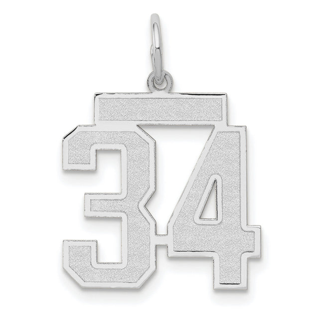 Medium Satin Number 34 Charm Pendant in Real 14k White Gold