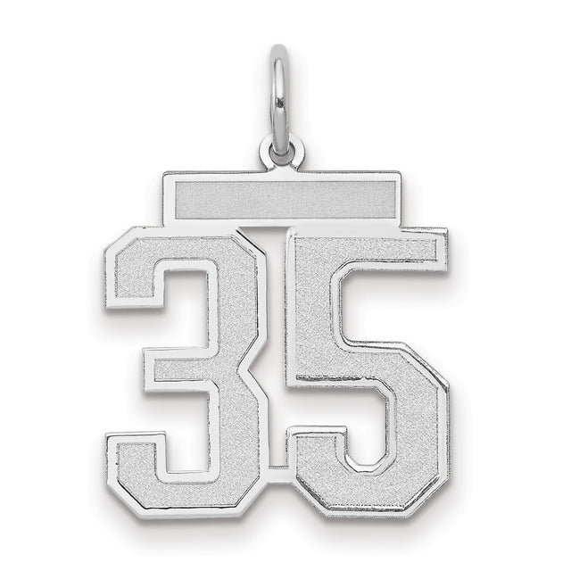14k White Gold Number 35 Pendant, Bold Block Font Unisex Athlete Charm, Jersey Style Sports Jewelry