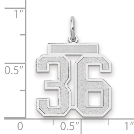 Medium Satin Number 36 Charm Pendant in Real 14k White Gold