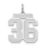 Medium Satin Number 36 Charm Pendant in Real 14k White Gold