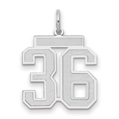 Medium Satin Number 36 Charm Pendant in Real 14k White Gold