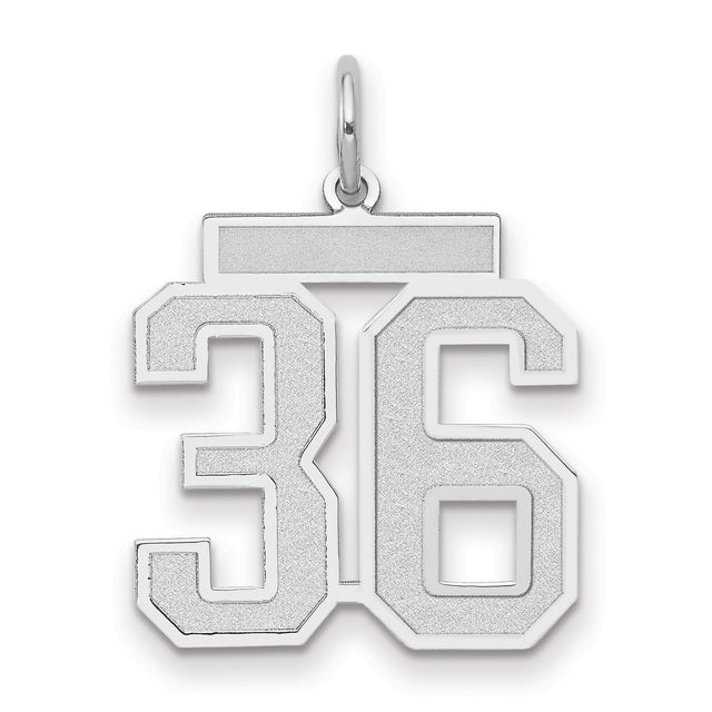 Medium Satin Number 36 Charm Pendant in Real 14k White Gold
