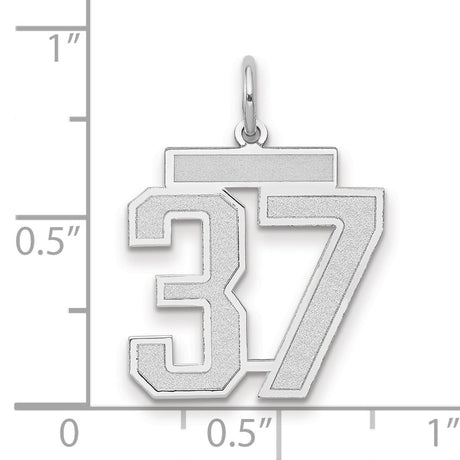 Medium Satin Number 37 Charm Pendant in Real 14k White Gold