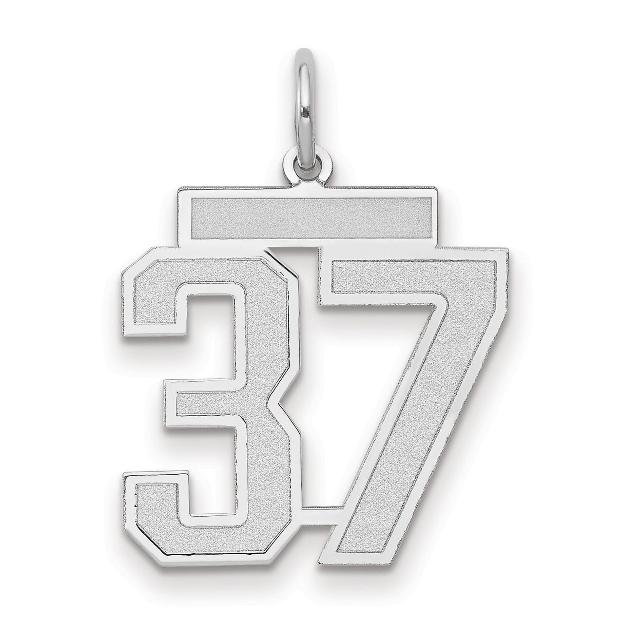 Medium Satin Number 37 Charm Pendant in Real 14k White Gold