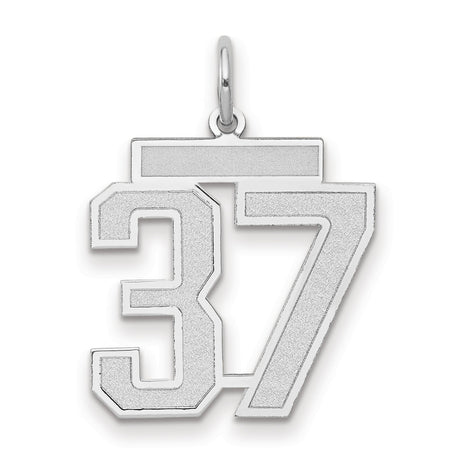 Medium Satin Number 37 Charm Pendant in Real 14k White Gold