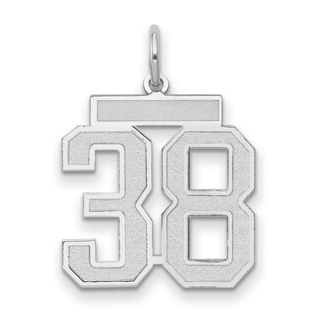 Medium Satin Number 38 Charm Pendant in Real 14k White Gold