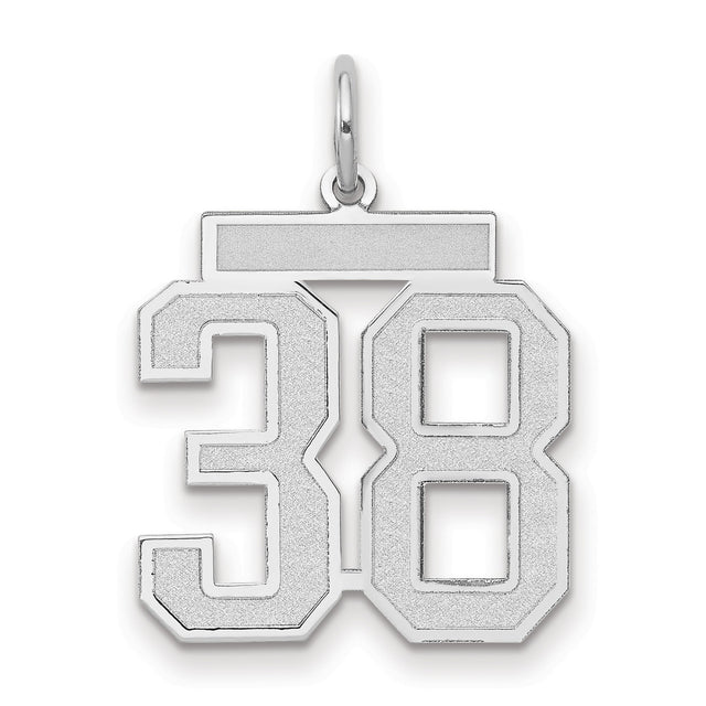 Medium Satin Number 38 Charm Pendant in Real 14k White Gold
