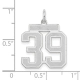 Medium Satin Number 39 Charm Pendant in Real 14k White Gold