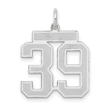 Medium Satin Number 39 Charm Pendant in Real 14k White Gold