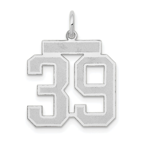 Medium Satin Number 39 Charm Pendant in Real 14k White Gold