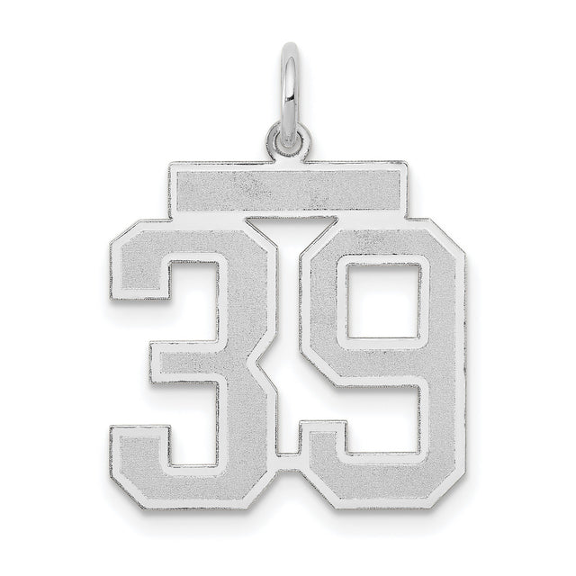 Medium Satin Number 39 Charm Pendant in Real 14k White Gold
