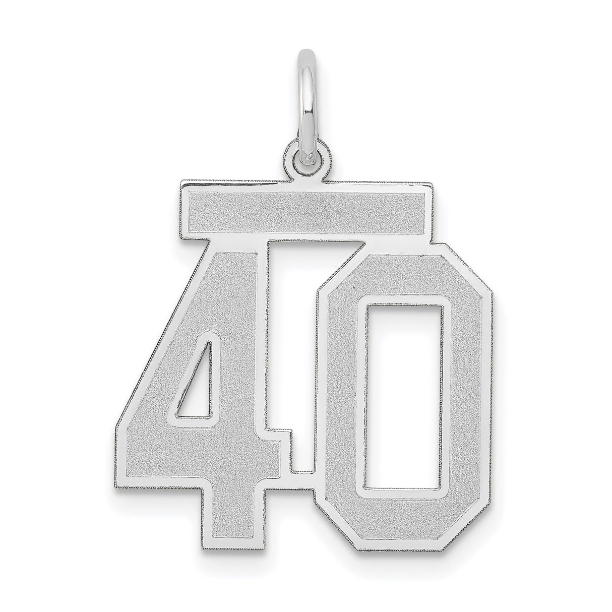 Medium Satin Number 40 Charm Pendant in Real 14k White Gold