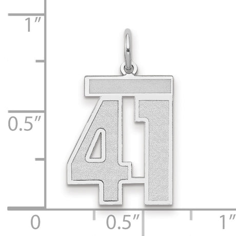 Medium Satin Number 41 Charm Pendant in Real 14k White Gold