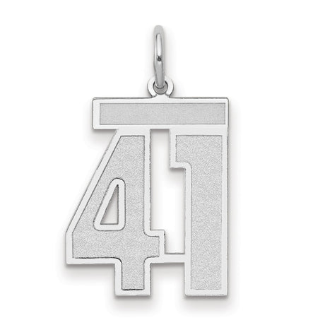 Medium Satin Number 41 Charm Pendant in Real 14k White Gold