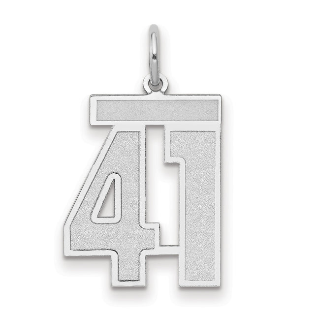 Medium Satin Number 41 Charm Pendant in Real 14k White Gold