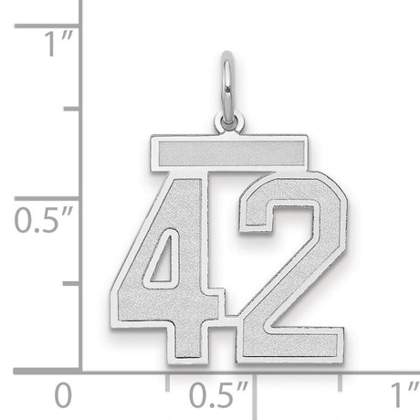 Medium Satin Number 42 Charm Pendant in Real 14k White Gold