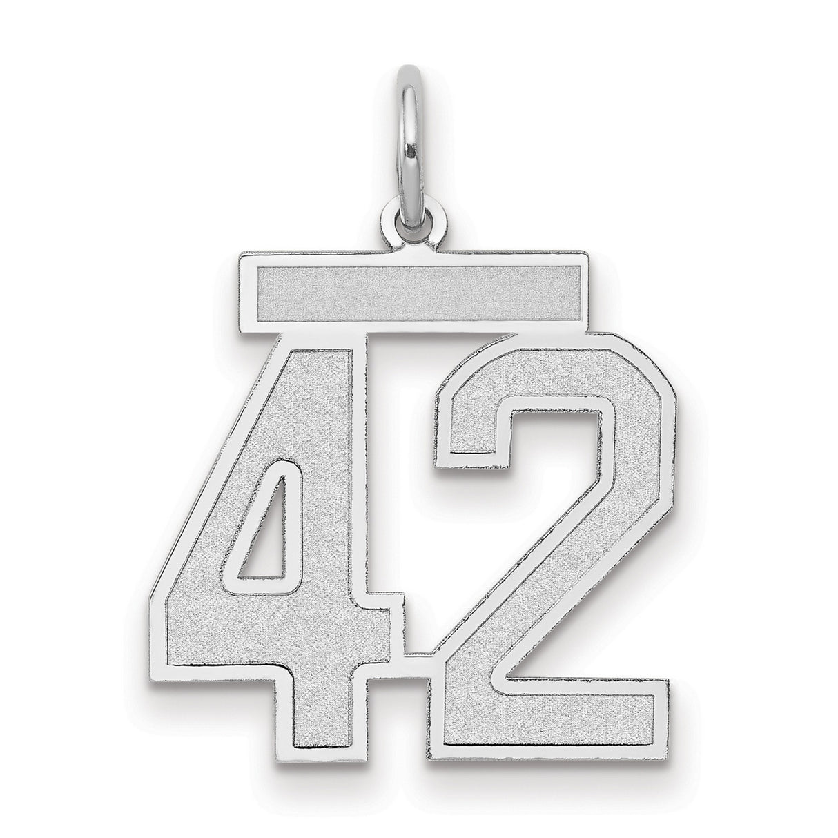 Medium Satin Number 42 Charm Pendant in Real 14k White Gold