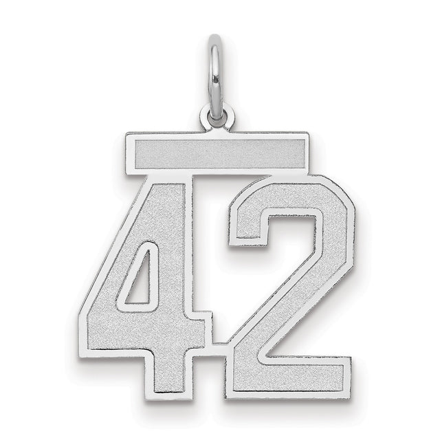 Medium Satin Number 42 Charm Pendant in Real 14k White Gold