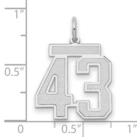 Medium Satin Number 43 Charm Pendant in Real 14k White Gold
