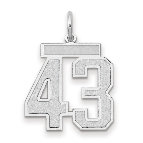 Medium Satin Number 43 Charm Pendant in Real 14k White Gold